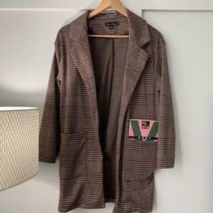 Brown Plaid Houndstooth Blazer Jacket